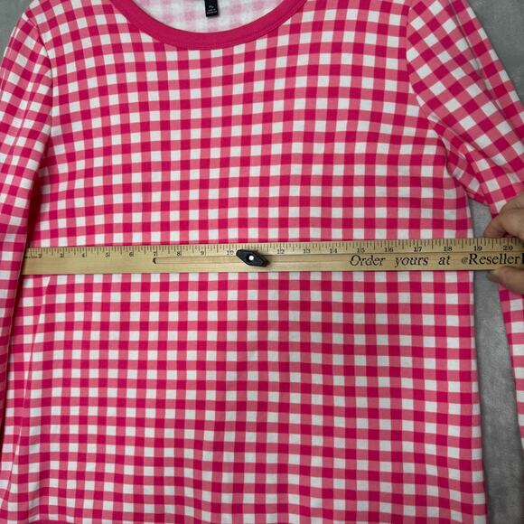 Talbots Petite Sweater Womens Petite Medium Pink Gingham Fleece Pullover Crew - Picture 5 of 8